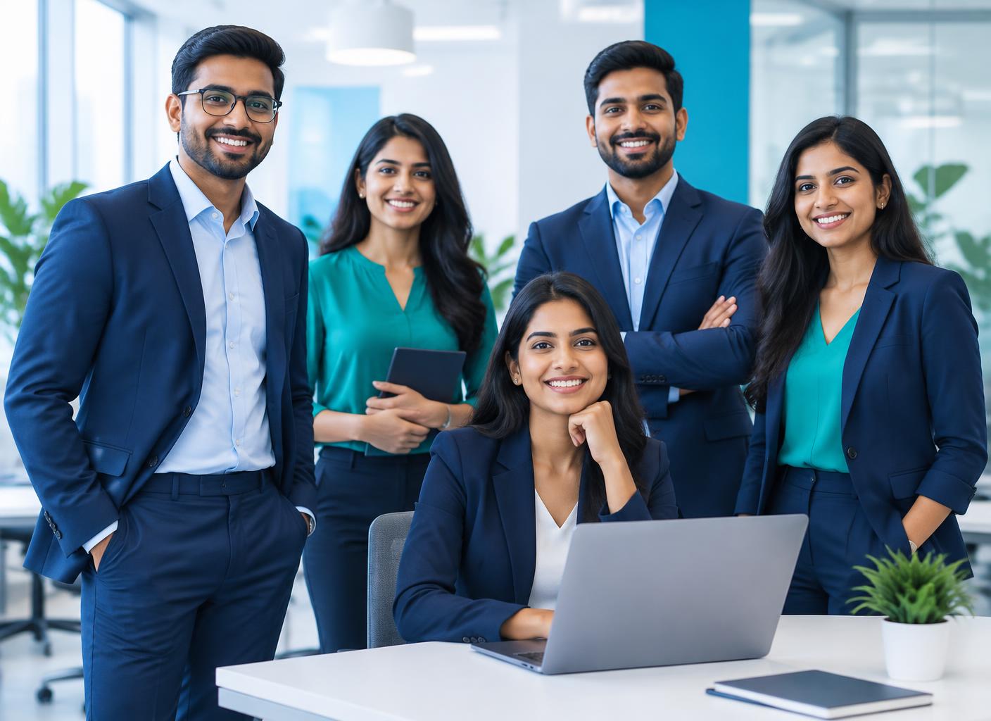 A team of Indian office employees working together